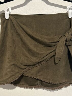 Lulu's Olive Wrap Mini Skirt with Side Tie